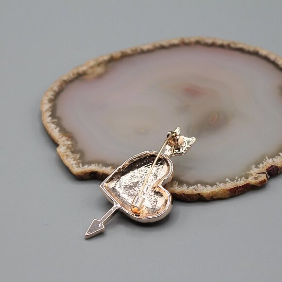 Heart arrow jewelry brooch pin love red yellow gold tone elegant brand new - Picture 9 of 12